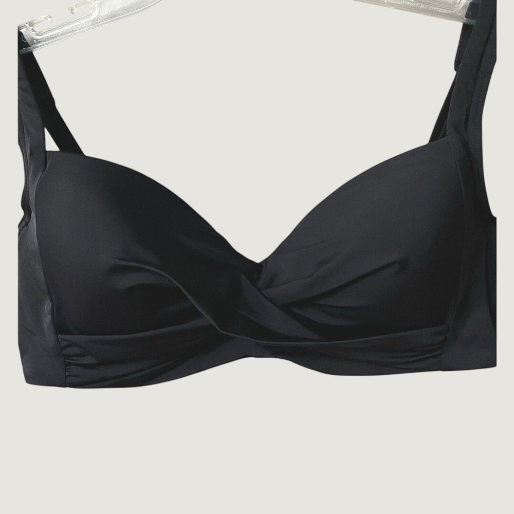 Lands End Swim Twist Wrap Front Bikini Top Womens 8 Black Underwire NWOT - Picture 1 of 11